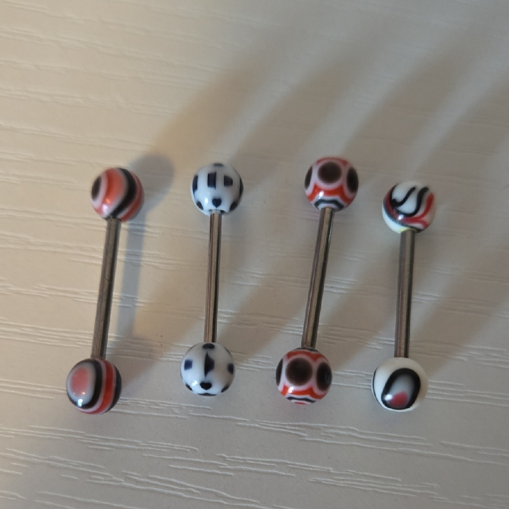 Set of 4 Colorful Barbell Tongue Rings